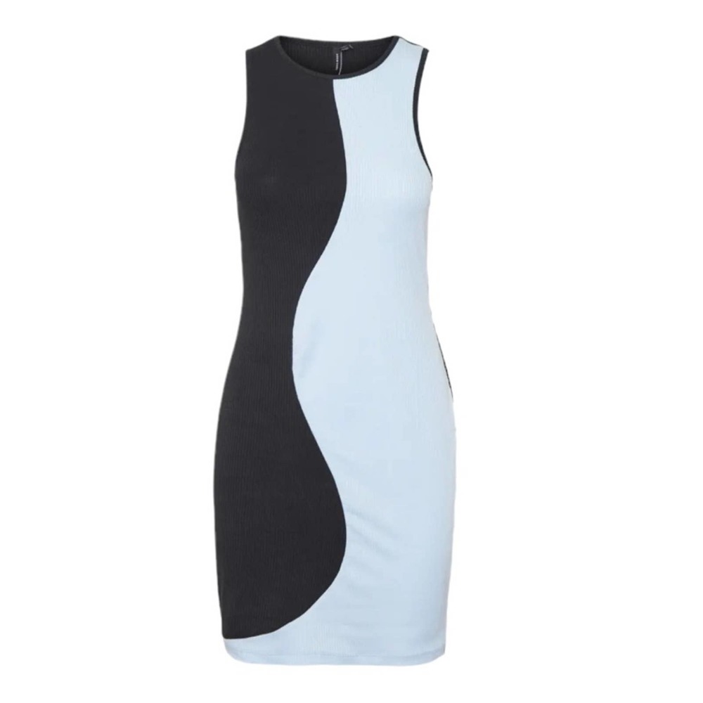 NEW Vero Moda Gila Wavy Colorblock Rib Minidress Women's XS Blue